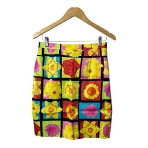 Laurel 1970s Brady Bunch Retro Floral Rock Skirt Yellow and Green, Size 8 New